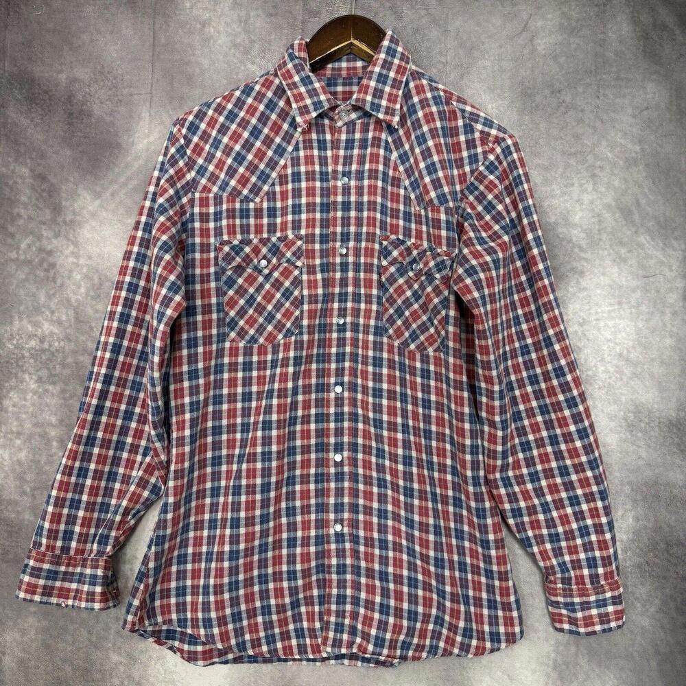 Vintage Levi's Western Shirt Men’s Medium Plaid Pearl Snap Cowboy‎